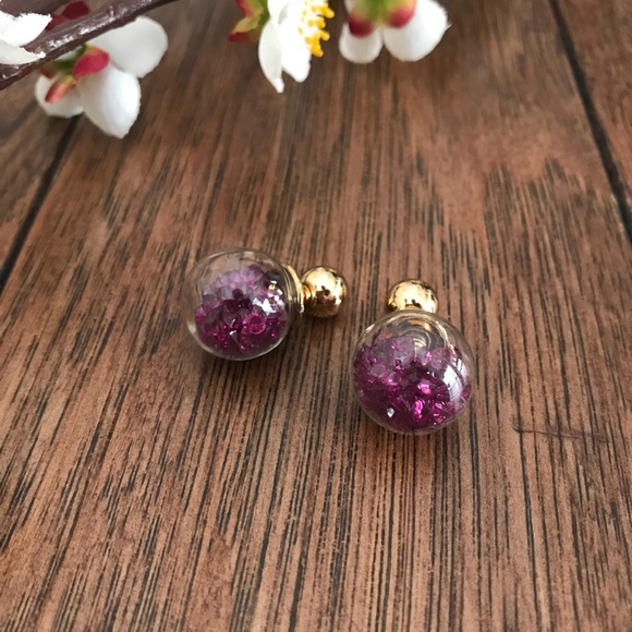 LAST PAIR🌻Deep Purple/Gold Front Back Earrings🌻 - Picture 2 of 3